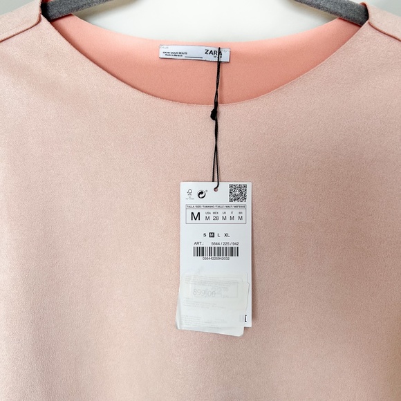 NWT | Zara Faux Suede Top Faux Fur Sleeve Trim Light Pink Grey Gray Pullover M - Picture 10 of 13